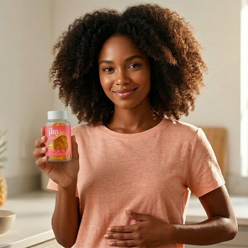 Mulher com produto Fluy